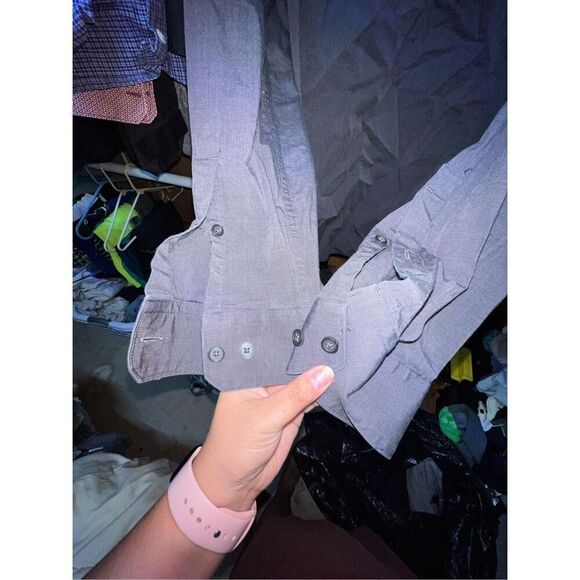 Express 1MX Mens Charcoal Gray Extra Slim Fit Long Sleeve Button Up Dress Shirt - Picture 3 of 9